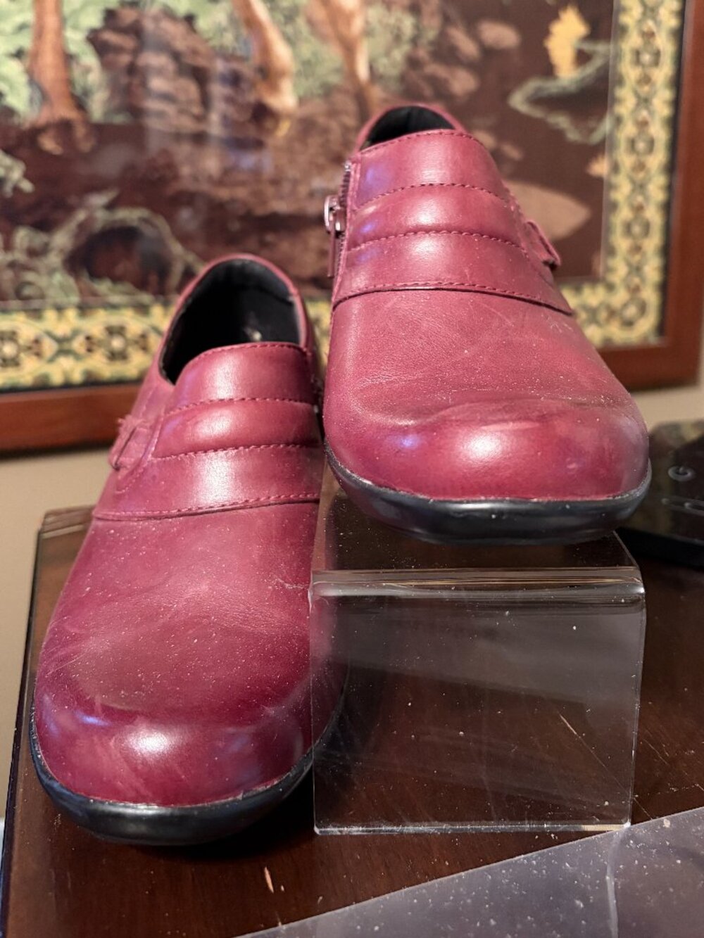 Clarks Bendables Slip On Low Heeled Shoes Burgundy Leather Womens 8.5M